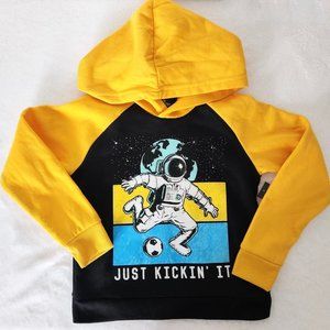 NWT OT Revolution Boys Astronaut Soccer Hoodie‎ Yellow Black Space Fleece Size 4
